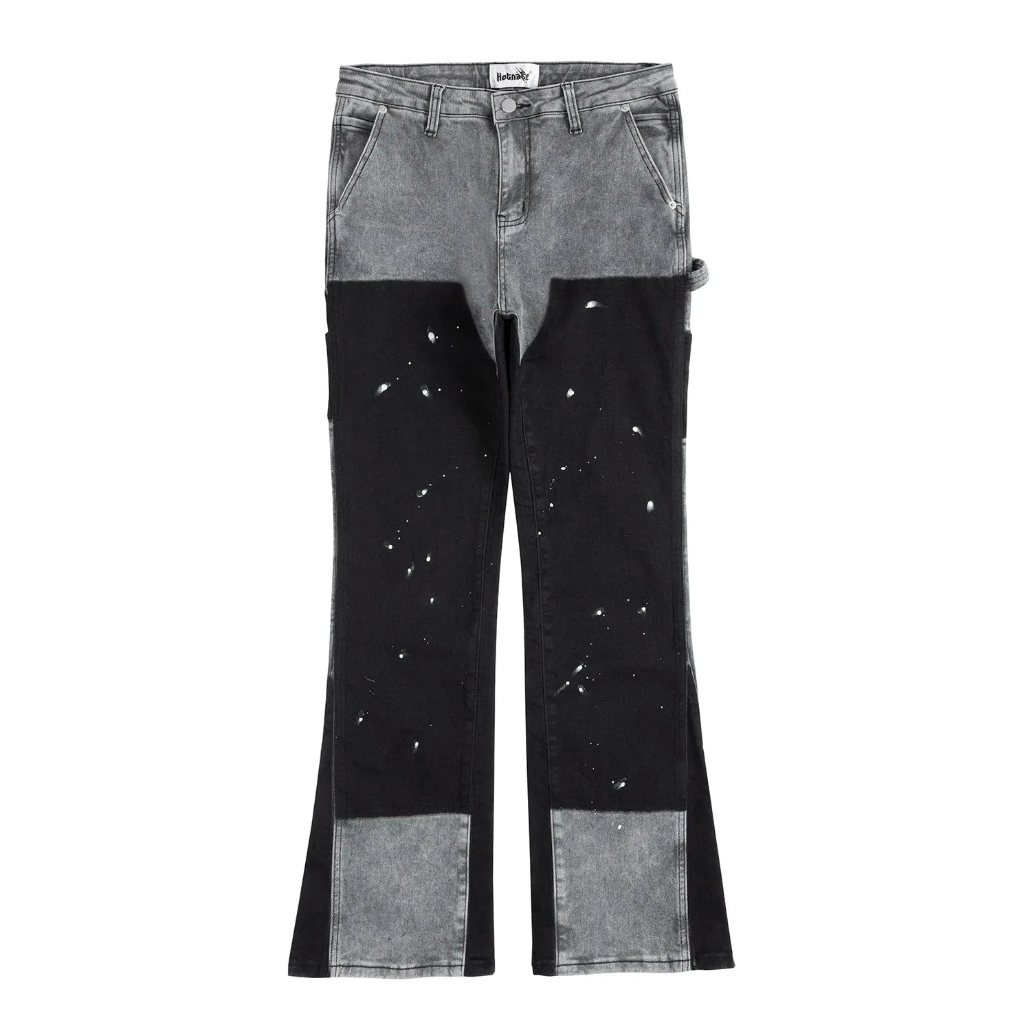 2024 Graffiti Black Flared Denim Pants Mens Vintage Hip Hop Patches Splashed Ink Wide Leg Jean Y2k Baggy Washed Jeans for Male