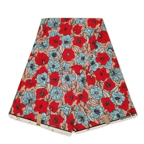 African Wax print fabric - Red Flowers