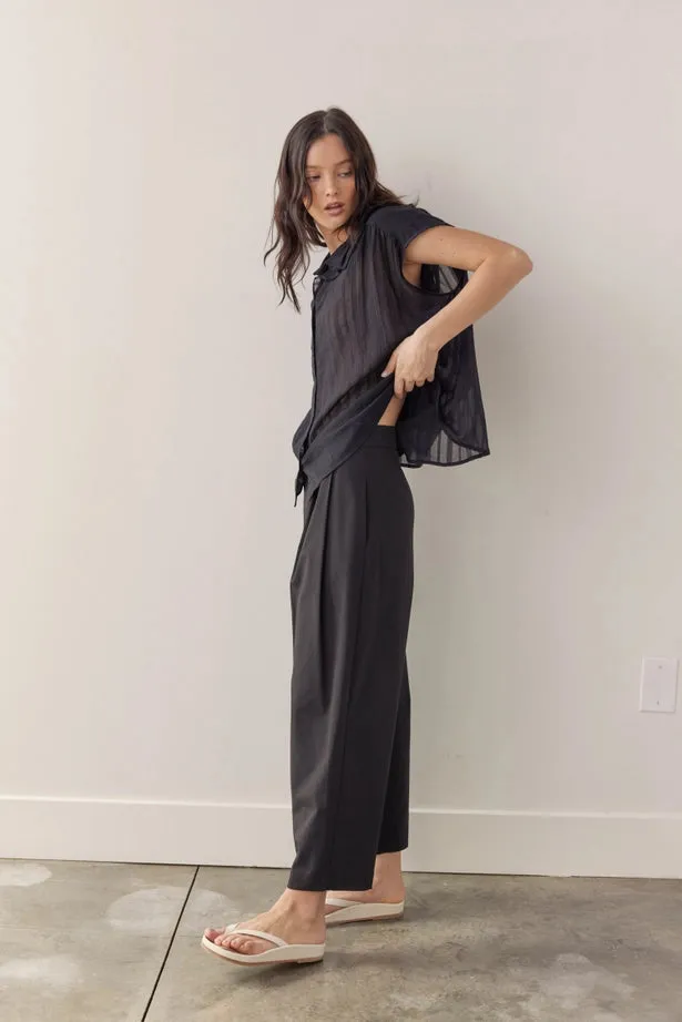 amente - Pleated Taped Pants | Black
