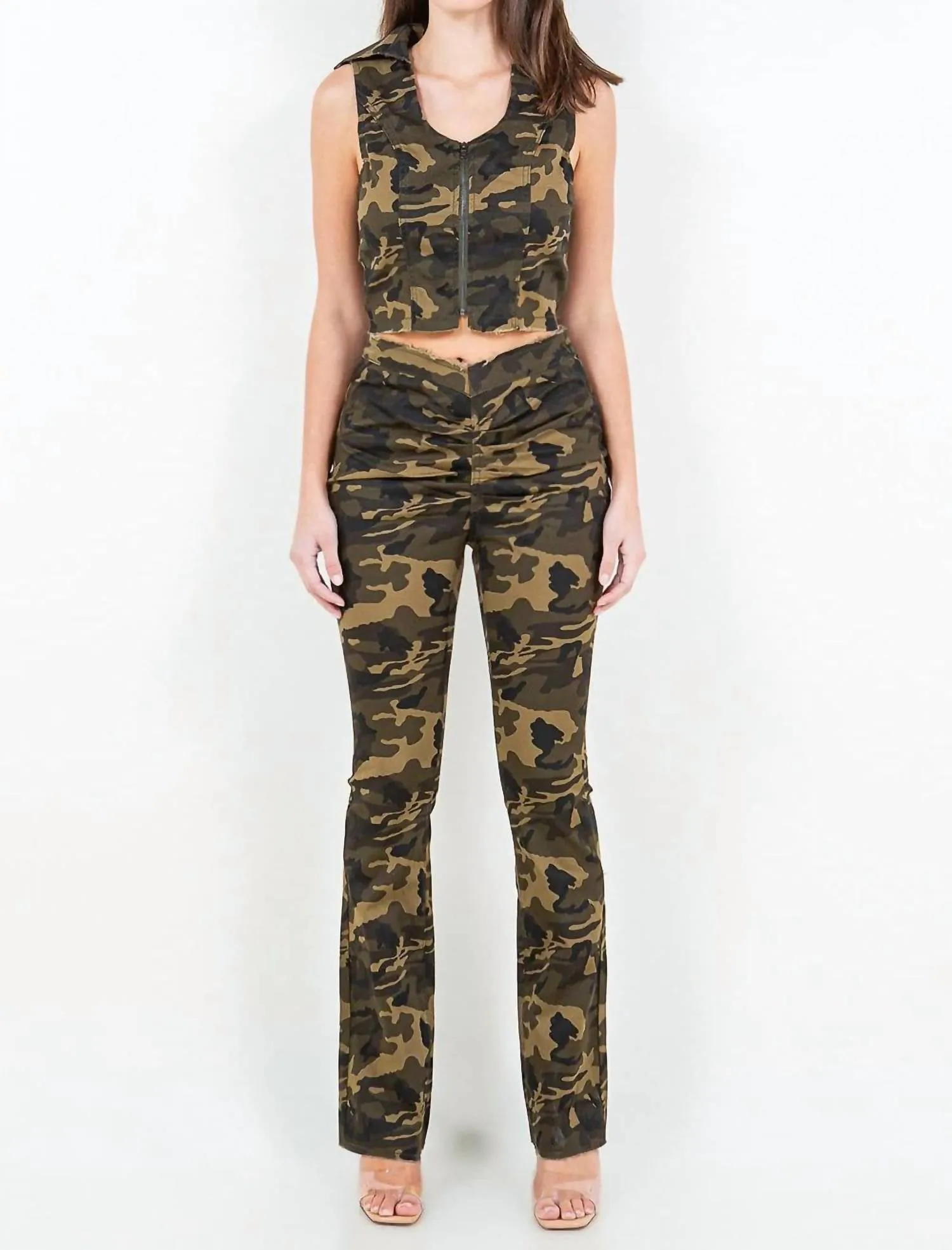 American Bazi - V-cut Camo Flared Pants