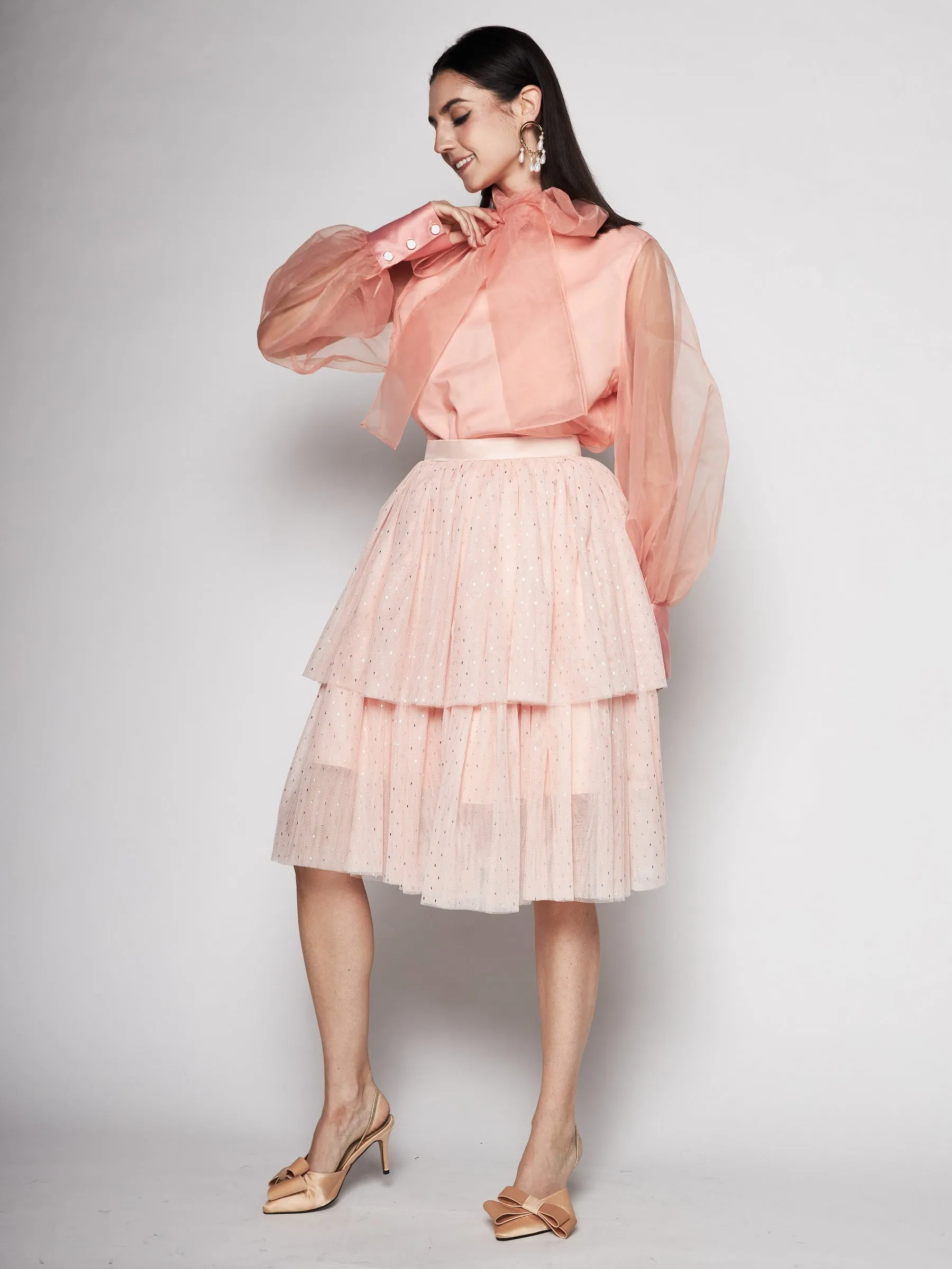 Asymmetric Tulle Midi Skirt