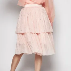 Asymmetric Tulle Midi Skirt