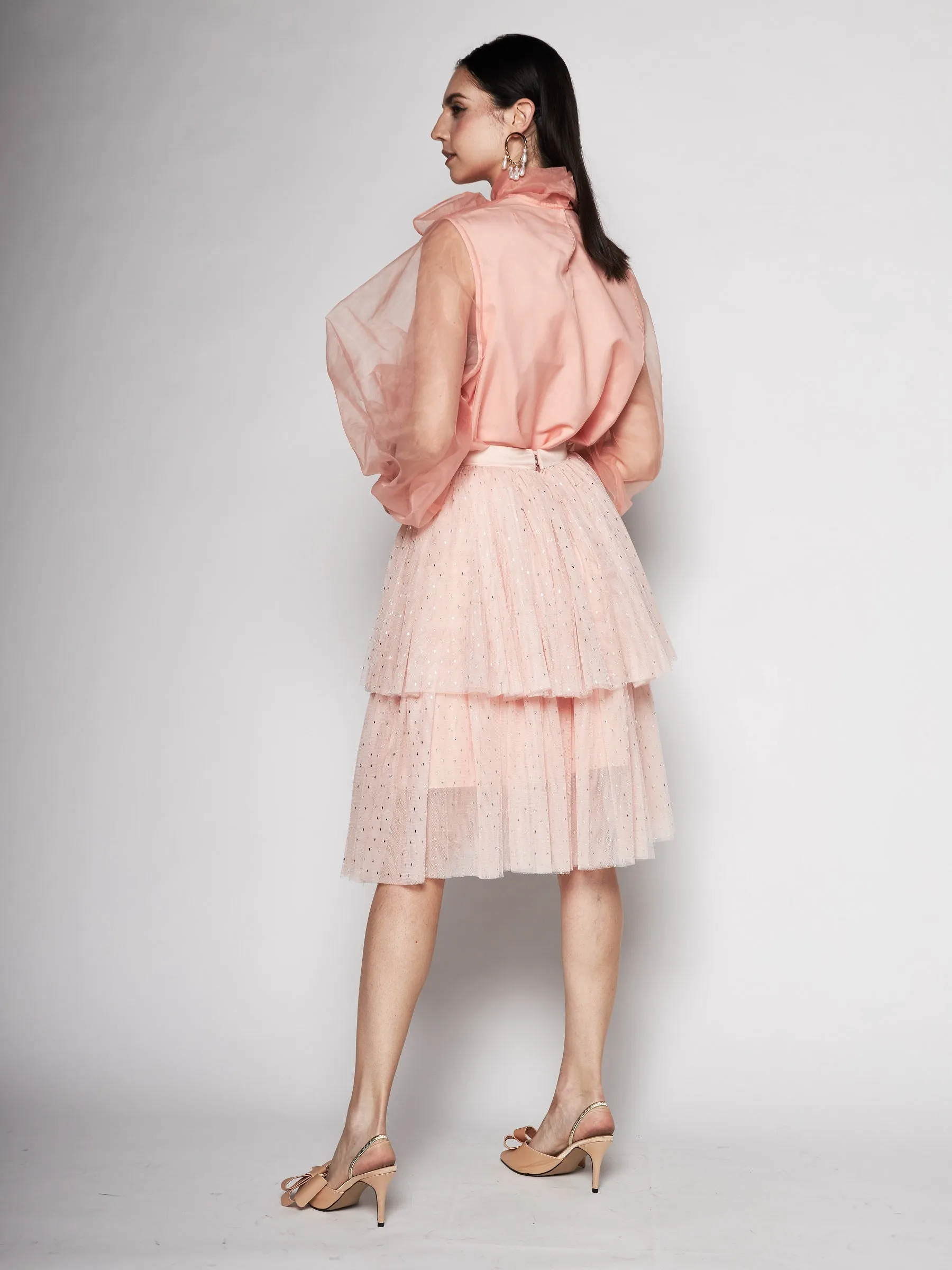 Asymmetric Tulle Midi Skirt