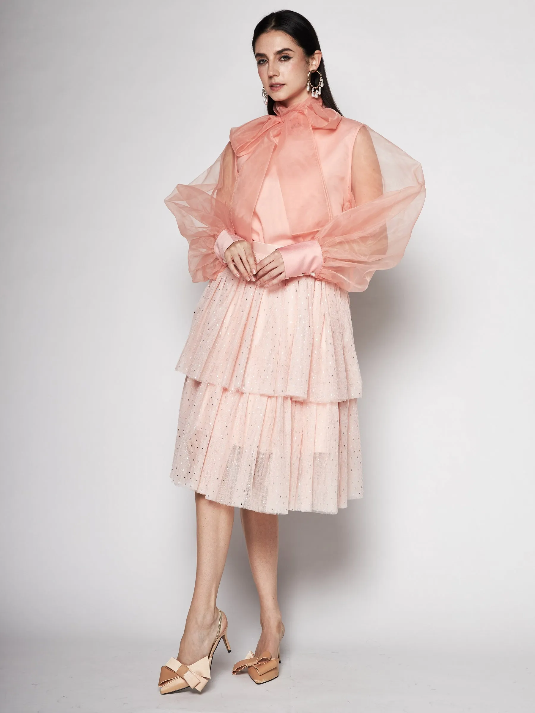Asymmetric Tulle Midi Skirt
