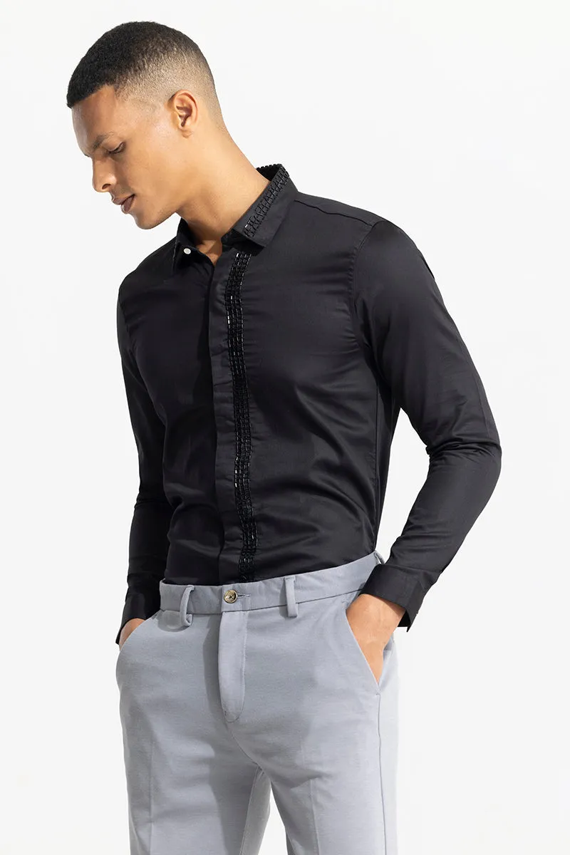 Beaded Line Black Shirt