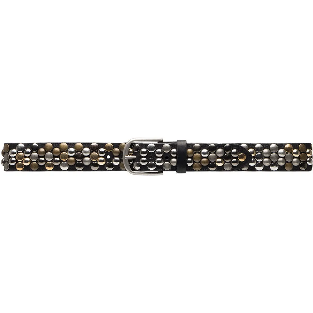 Beautiful leather belt with studs / 16094 - Black (Nero)