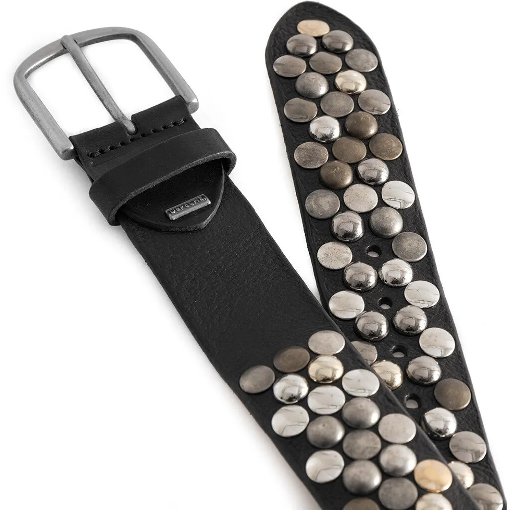 Beautiful leather belt with studs / 16094 - Black (Nero)