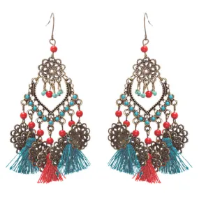 Beautiful Statement Fashion Style Tassel  Beads Dangle Earrings E952 Green Red