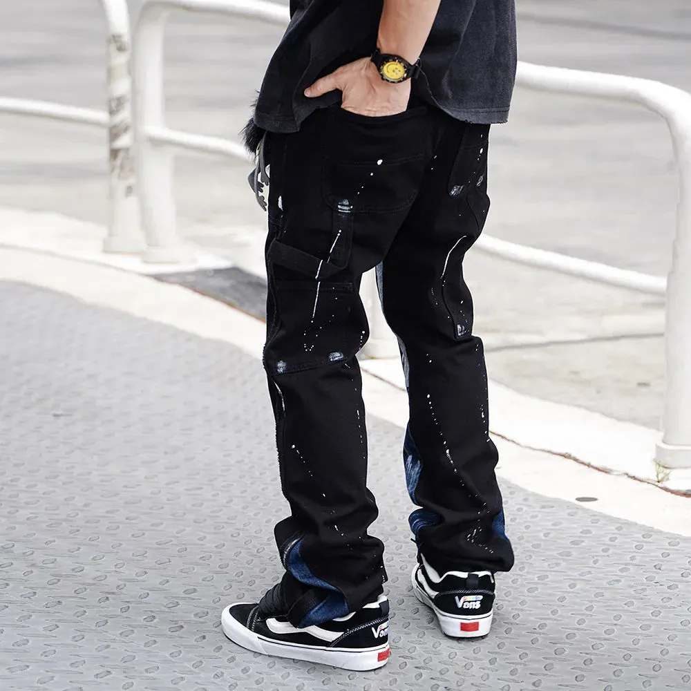 Black Splashed Ink Printed Loose Jeans
