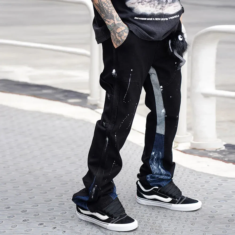 Black Splashed Ink Printed Loose Jeans