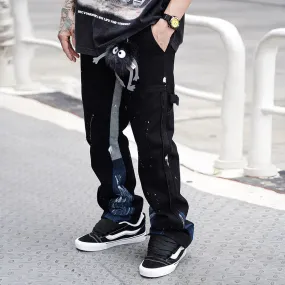 Black Splashed Ink Printed Loose Jeans