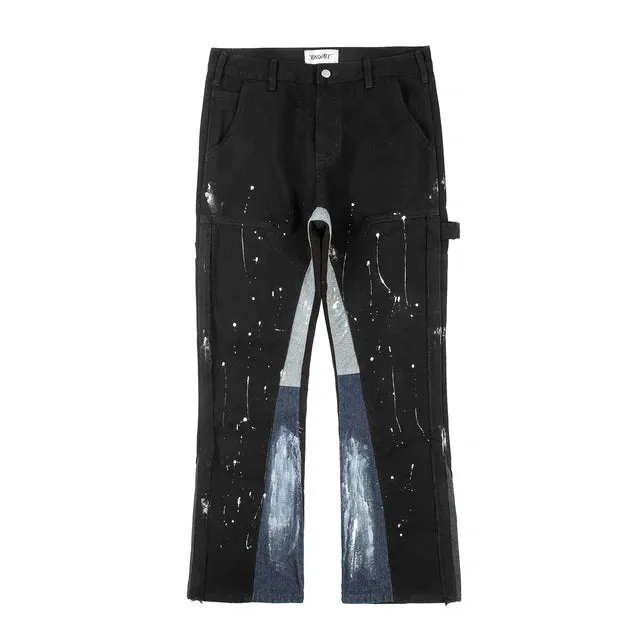 Black Splashed Ink Printed Loose Jeans