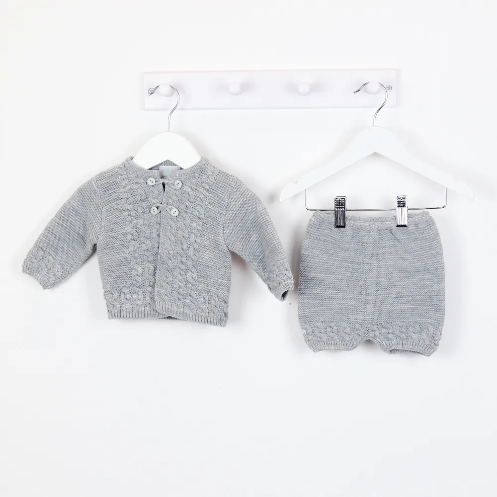 Boys Grey Knitted Jacket & Shorts