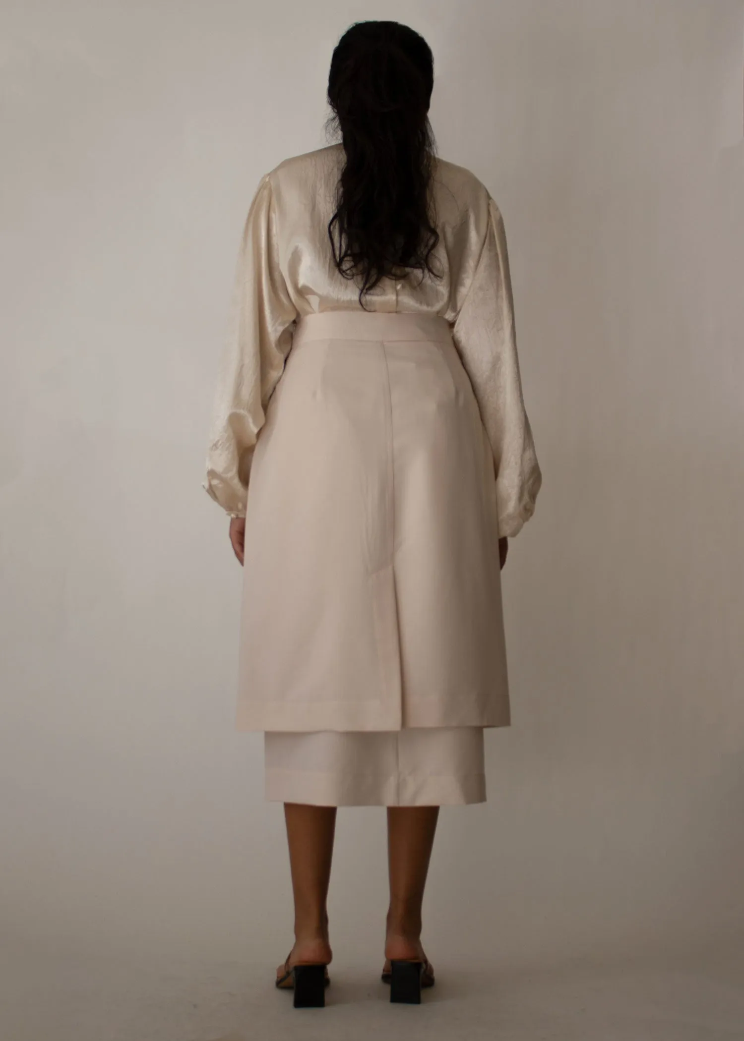 Button Down Layered Midi Skirt in Beige