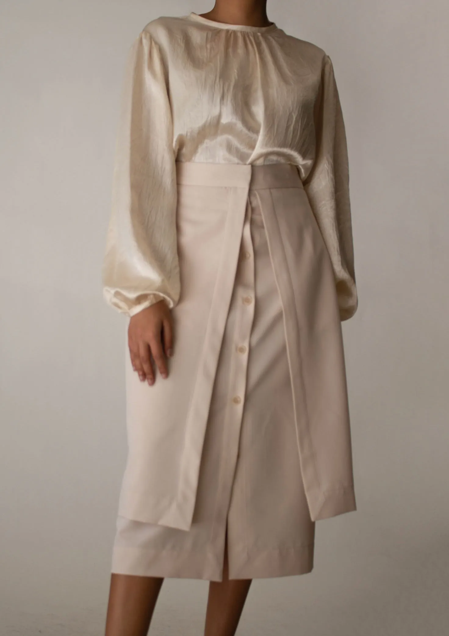 Button Down Layered Midi Skirt in Beige