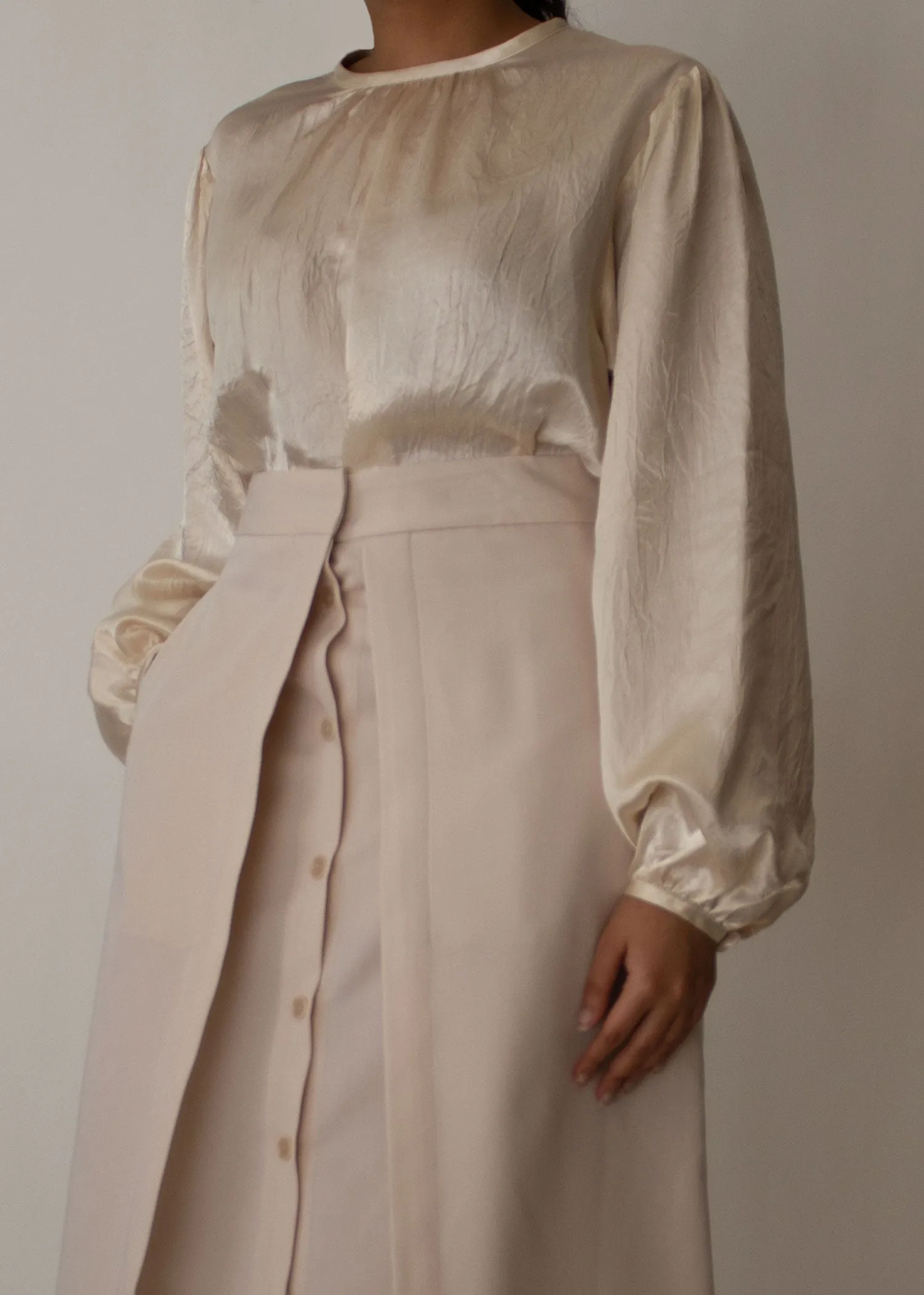 Button Down Layered Midi Skirt in Beige