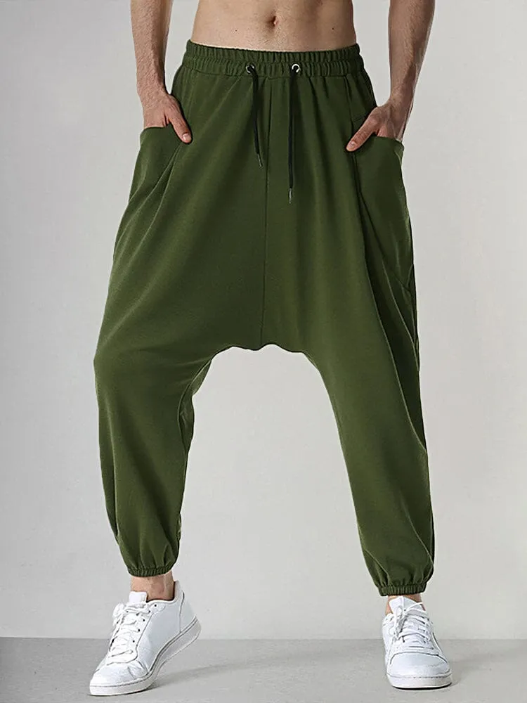 Casual Solid Sports Drop Crotch Pants