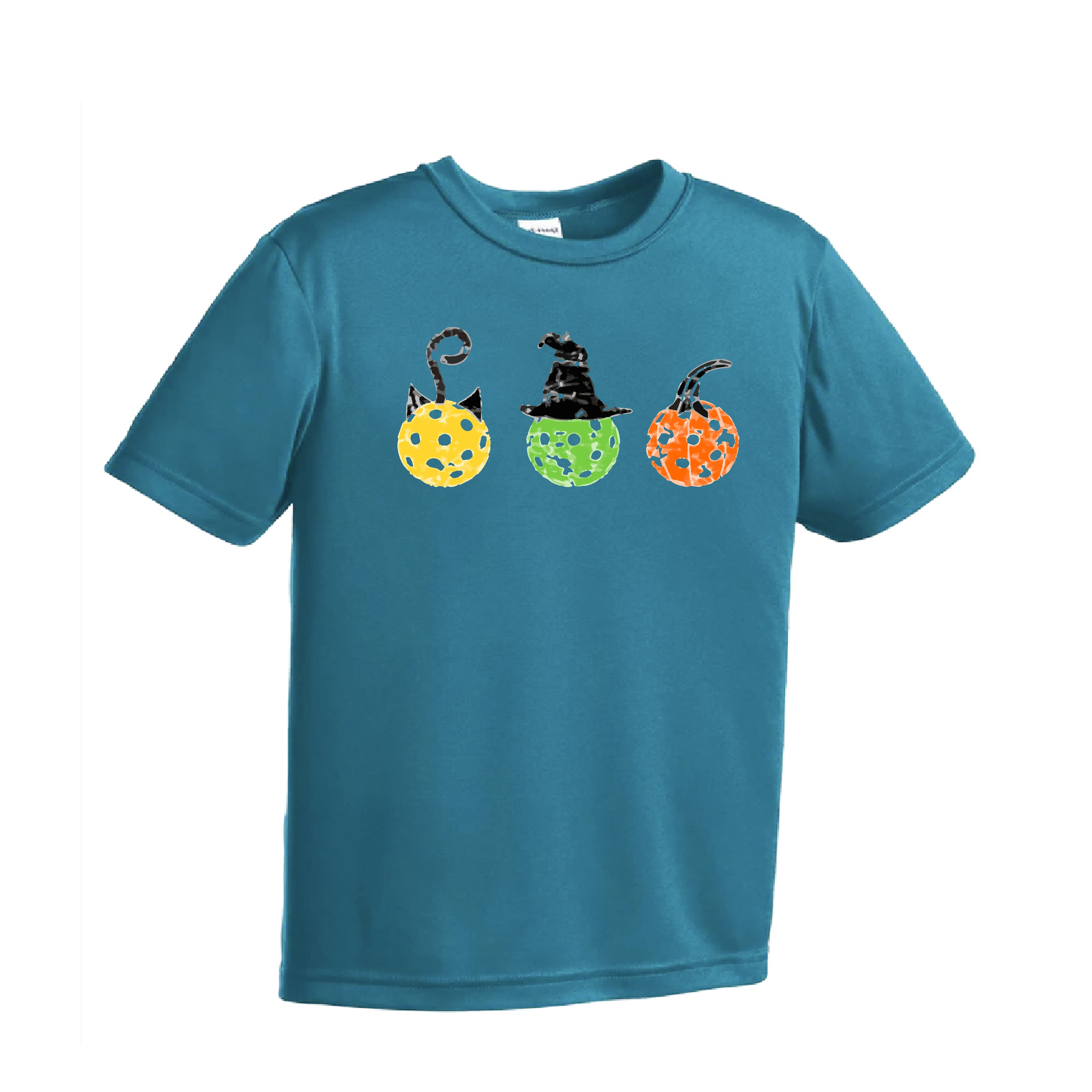 Cat Witch Pumpkin | Youth Short Sleeve Pickleball Shirts | 100% Polyester