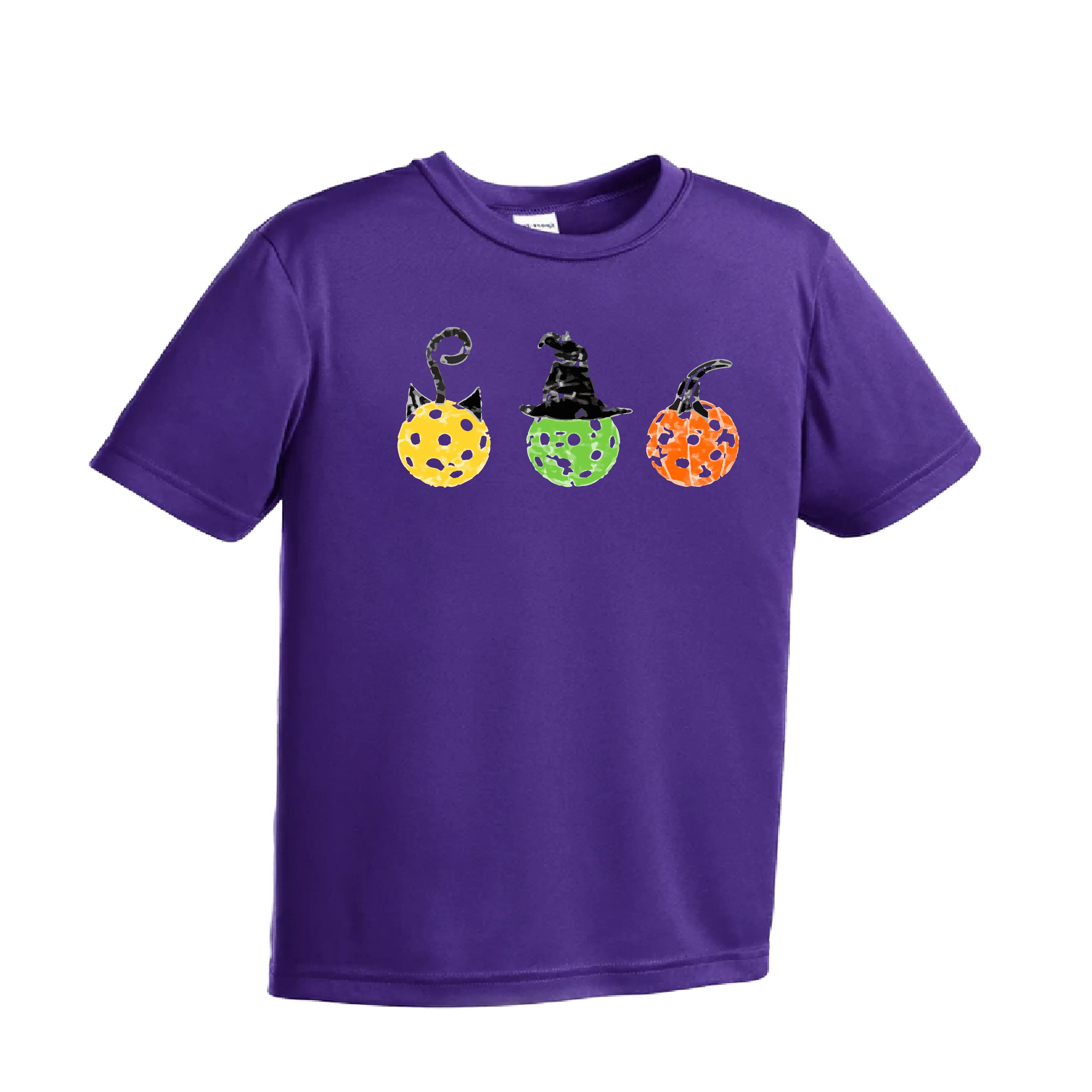 Cat Witch Pumpkin | Youth Short Sleeve Pickleball Shirts | 100% Polyester