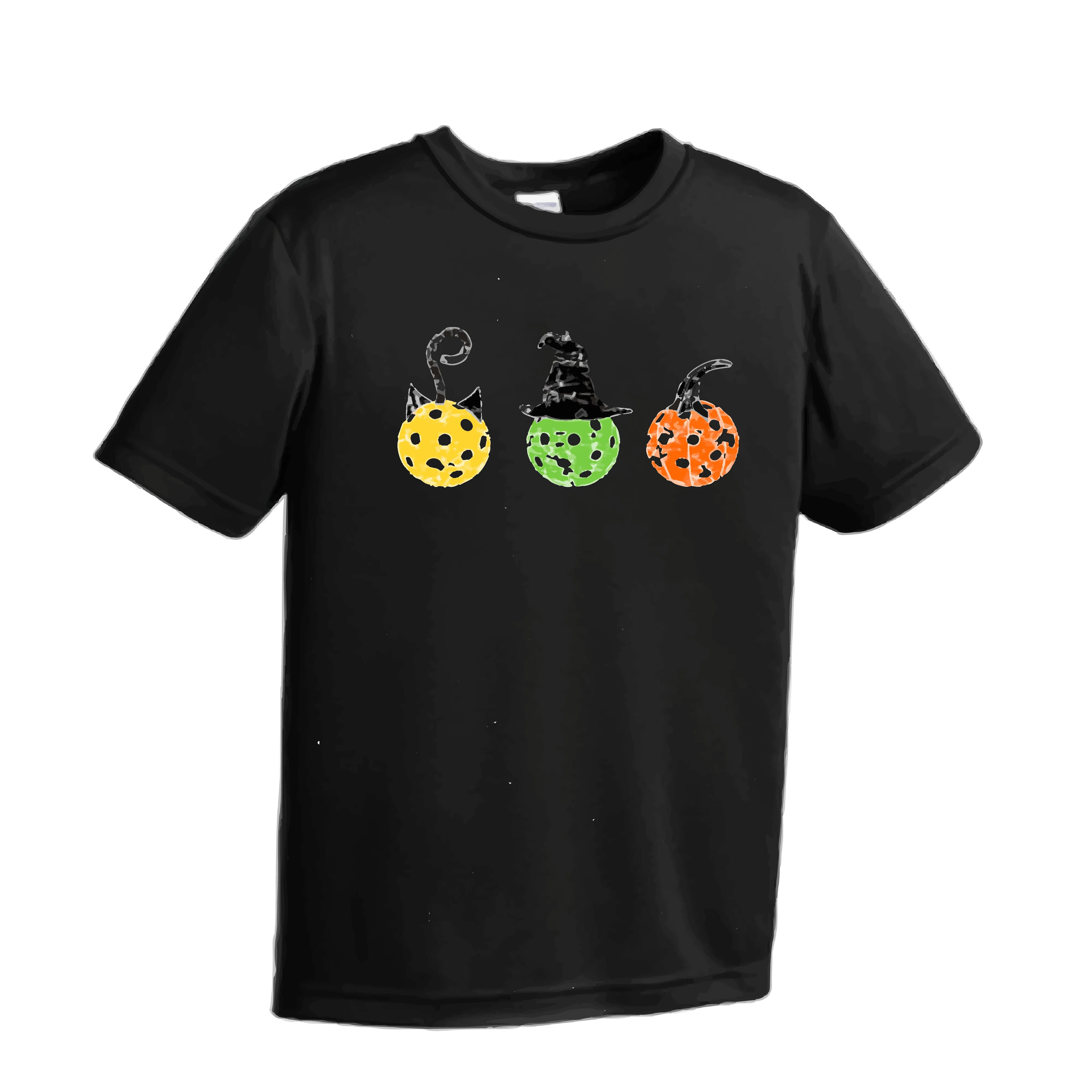 Cat Witch Pumpkin | Youth Short Sleeve Pickleball Shirts | 100% Polyester