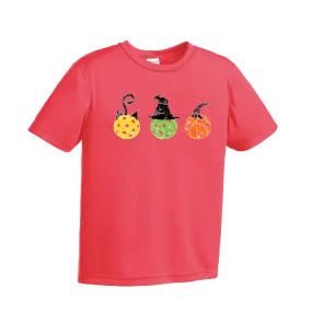 Cat Witch Pumpkin | Youth Short Sleeve Pickleball Shirts | 100% Polyester