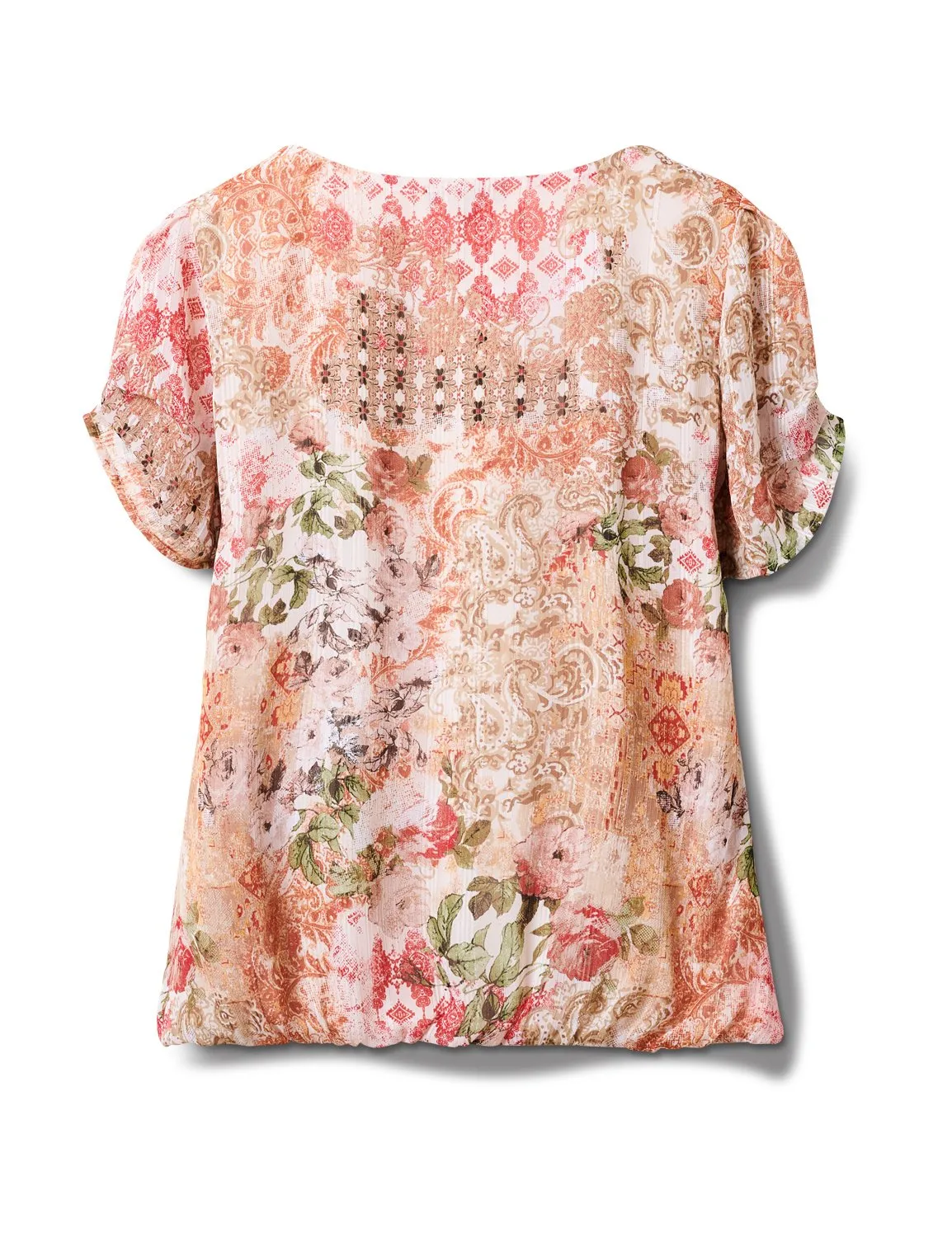 Chain Trim Patchwork Bubble Hem Blouse With Lurex