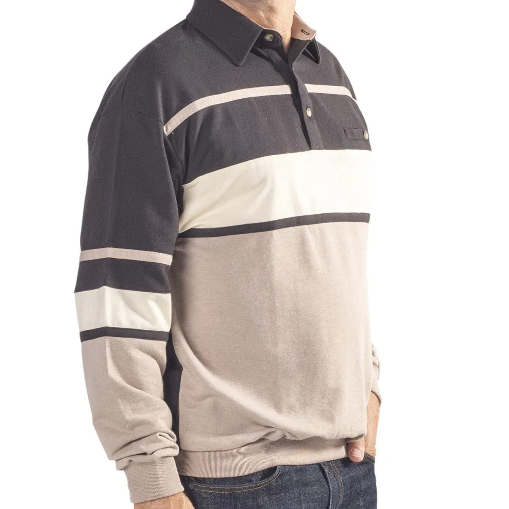 Classics by Palmland Horizontal Stripes Long Sleeve Banded Bottom Shirt 6094-736BT Black