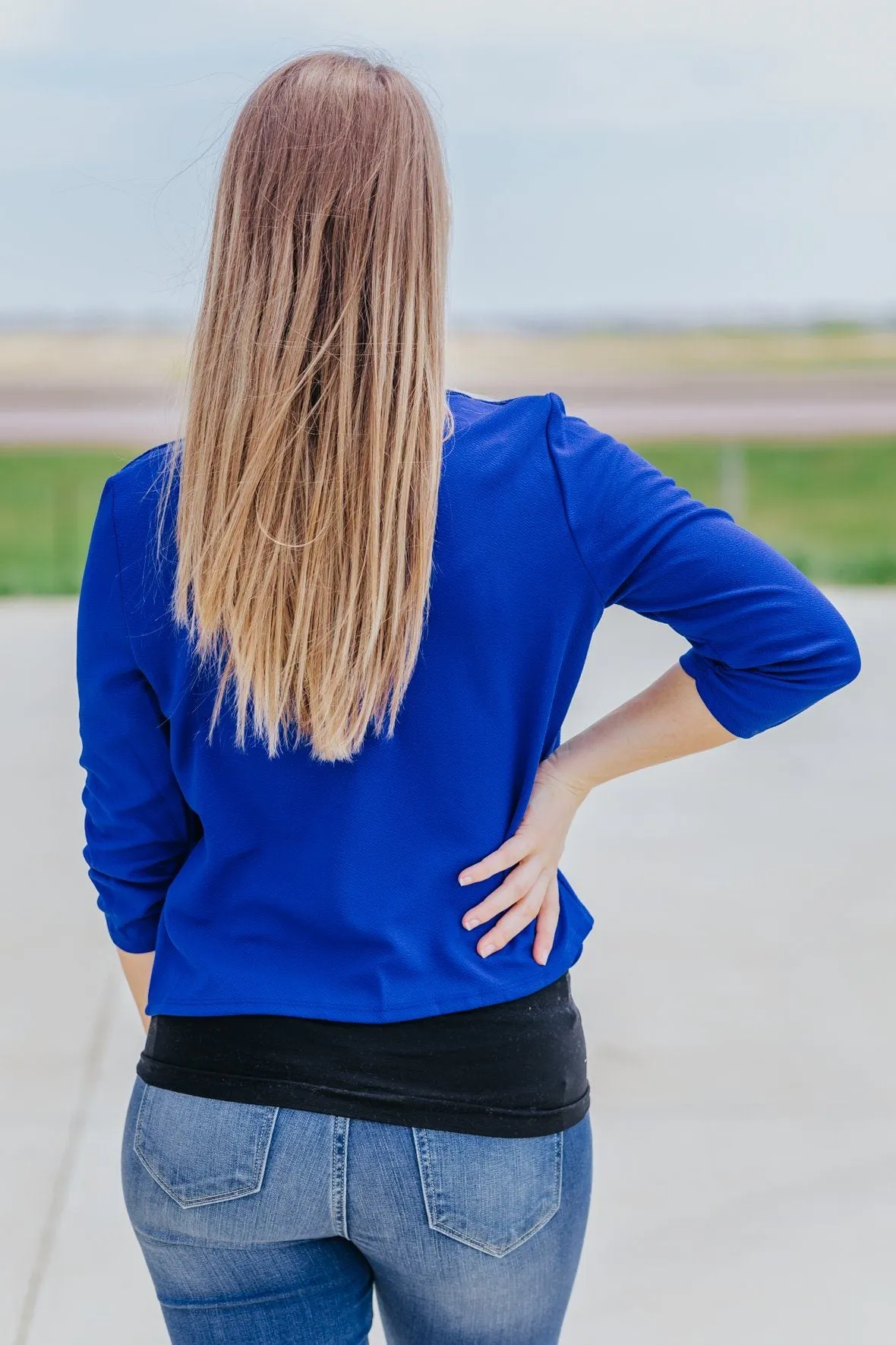 Come With Me 3/4 Sleeve Fitted Style Blazer Jacket in Royal Blue