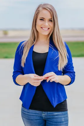 Come With Me 3/4 Sleeve Fitted Style Blazer Jacket in Royal Blue