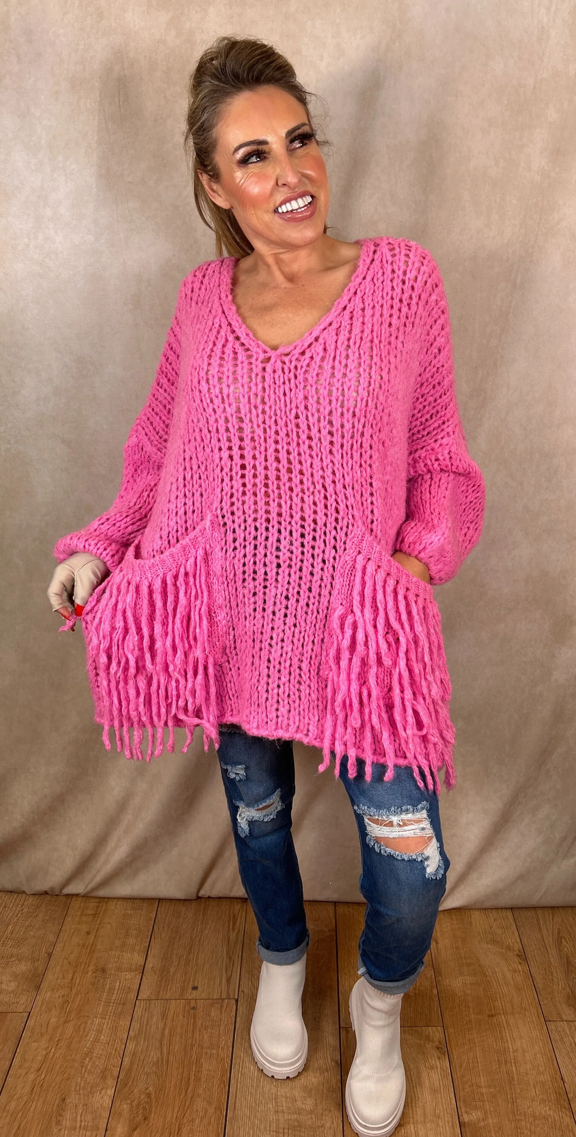 Della Chunky Knit Tassel Pocket Jumper