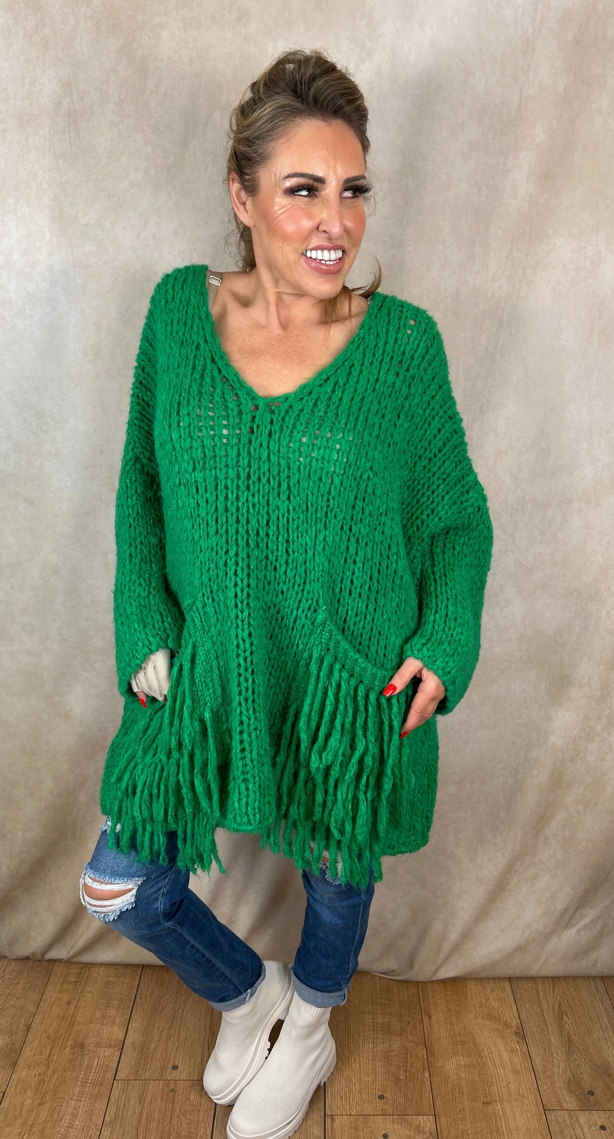 Della Chunky Knit Tassel Pocket Jumper