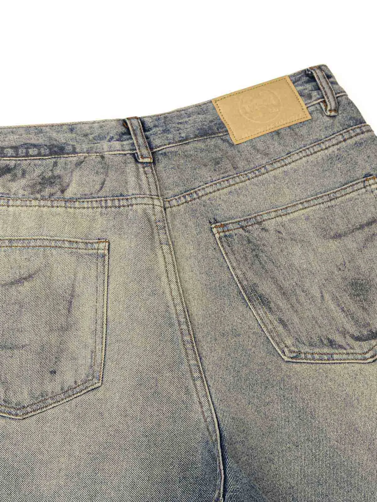 Distressed Washed Ink Splashed Straight Jeans