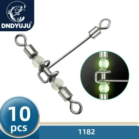 DNDYUJU 10pcs 3way Luminous T-shape Cross-Line Rolling Swivel With Pearl Beads Connector