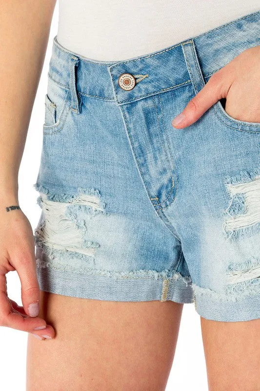 Eve Mid Rise Distressed Shorts - KanCan