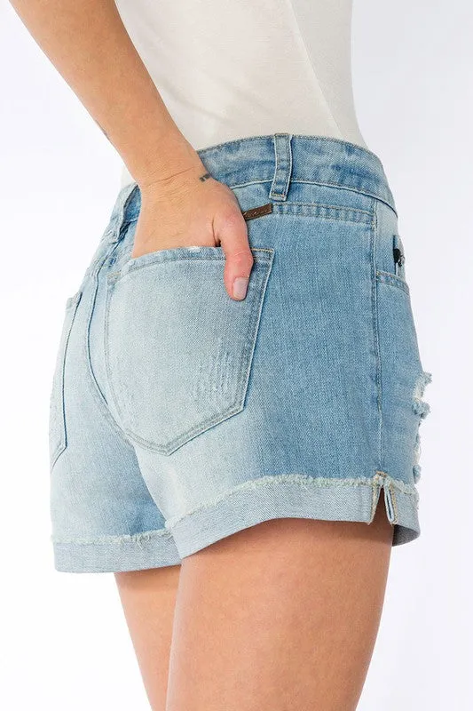 Eve Mid Rise Distressed Shorts - KanCan