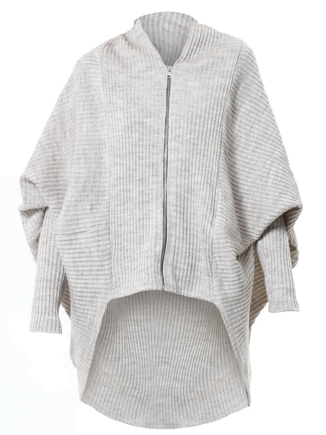 Extravagant Cardigan With Front Zipper In Beige