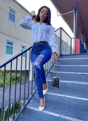 Go Gina High Waisted Skinny Jeans-Dark Blue