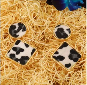 Gold Plated Geometric Leopard Cheetah Print Dangle Earring