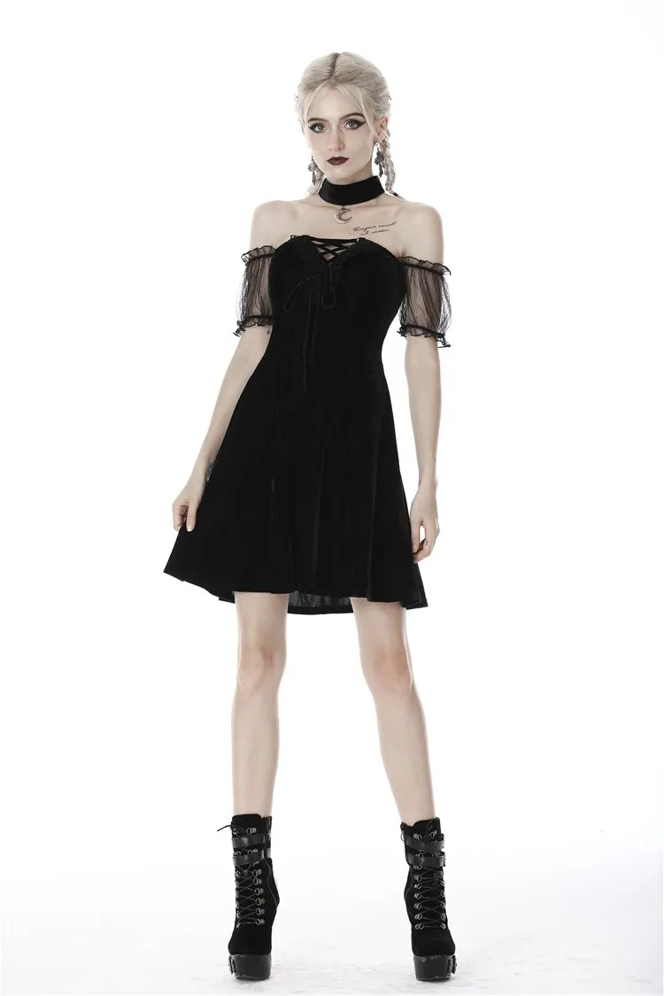 Gothic daliy mesh short sleeves halter dress DW417