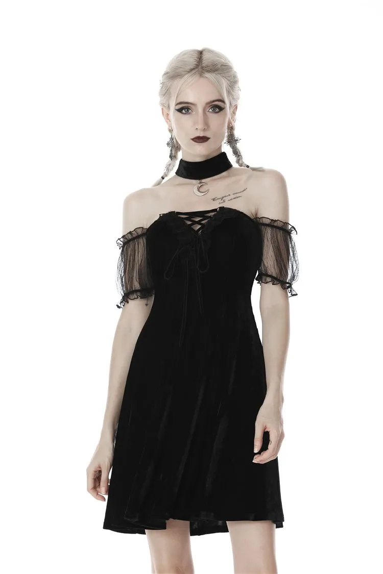 Gothic daliy mesh short sleeves halter dress DW417
