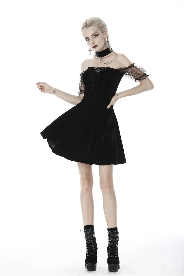 Gothic daliy mesh short sleeves halter dress DW417
