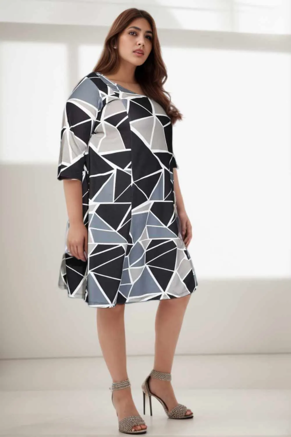 Grey Black Printed Short Dress