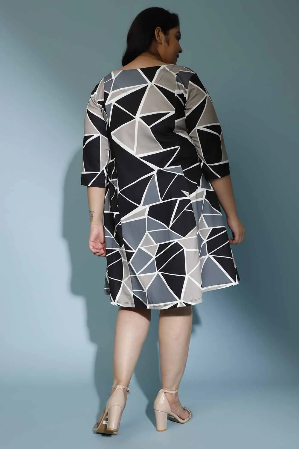 Grey Black Printed Short Dress