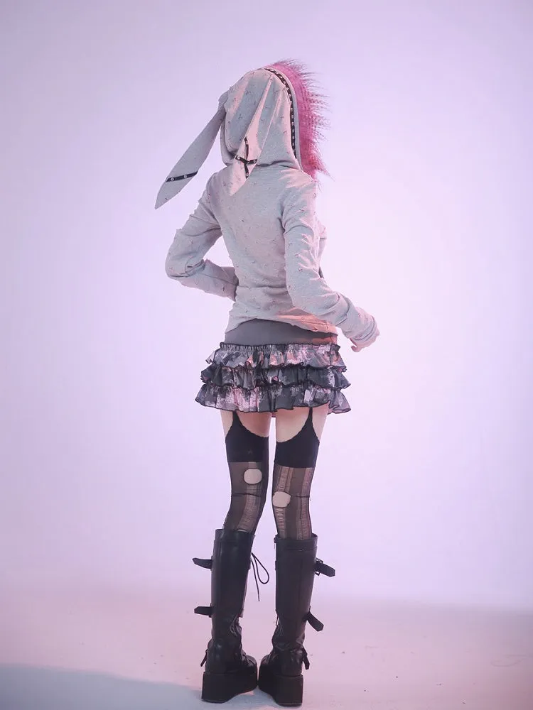 Grey Low Waist Camouflage Skirt