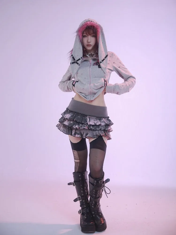 Grey Low Waist Camouflage Skirt