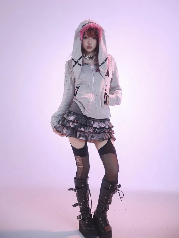 Grey Low Waist Camouflage Skirt