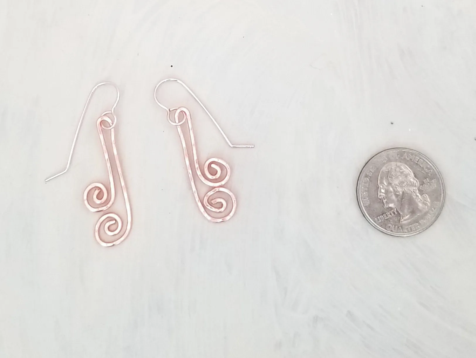 Hammered Spiral Wire Earrings, Medium Length, Art Deco, Modern, Simple, Wedding, Bridesmaid, Choice of Metals and Closure Types