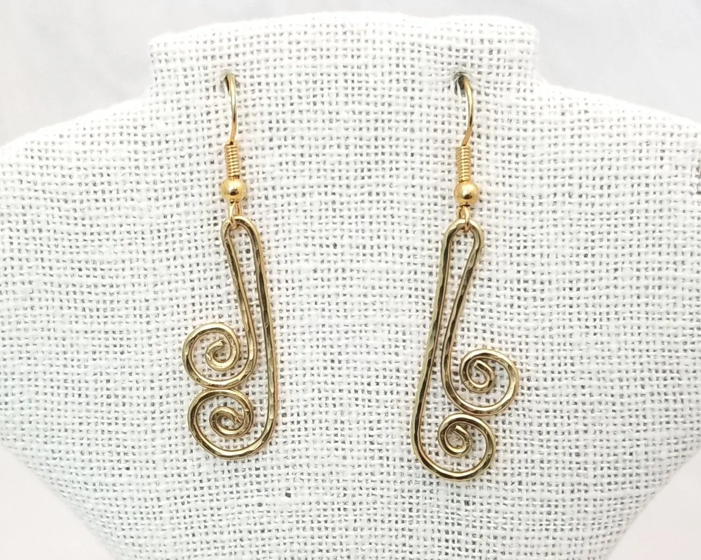 Hammered Spiral Wire Earrings, Medium Length, Art Deco, Modern, Simple, Wedding, Bridesmaid, Choice of Metals and Closure Types