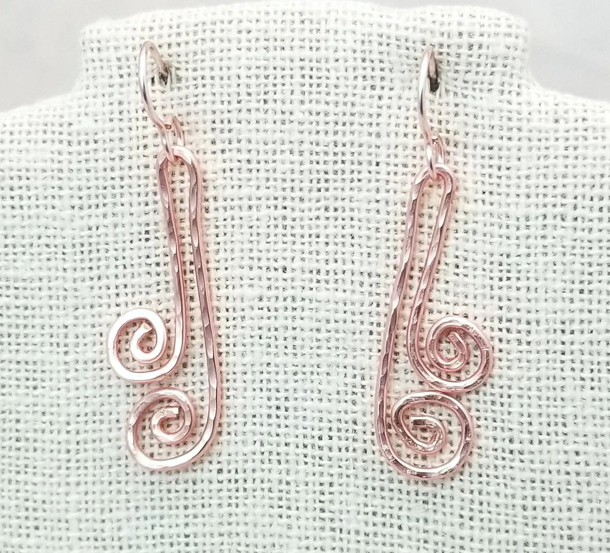 Hammered Spiral Wire Earrings, Medium Length, Art Deco, Modern, Simple, Wedding, Bridesmaid, Choice of Metals and Closure Types