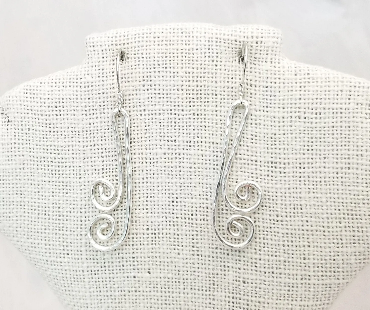 Hammered Spiral Wire Earrings, Medium Length, Art Deco, Modern, Simple, Wedding, Bridesmaid, Choice of Metals and Closure Types